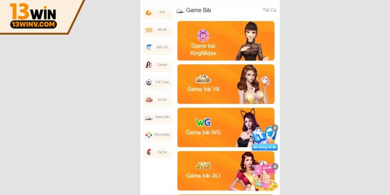 Dữ liệu giới thiệu về sảnh game bài 13WIN