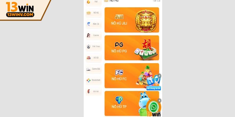 Dữ liệu về sảnh cược nổ hũ 13WIN 