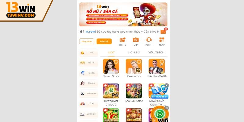 Giới thiệu 13WIN với các sảnh cược được ưa thích