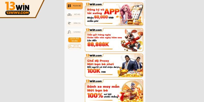 Khuyến mãi 13win cấp vốn khởi nghiệp cho thành viên mới 