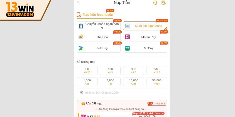 Nạp tiền 13Win qua ví điện tử