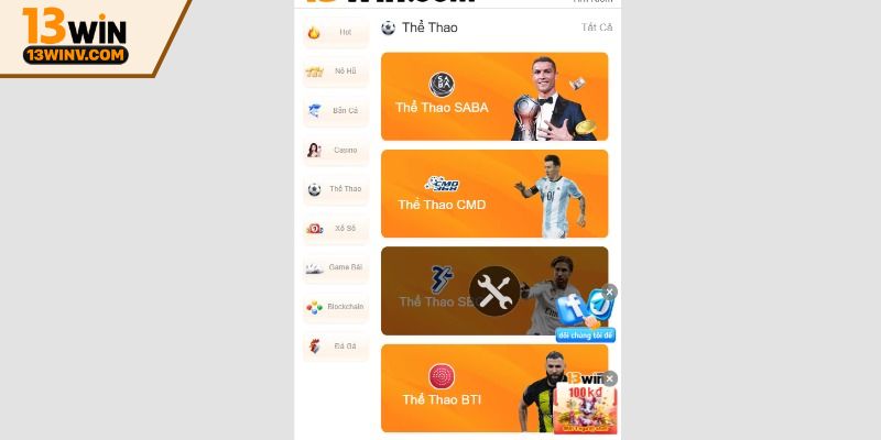 Thông tin về sảnh thể thao 13win