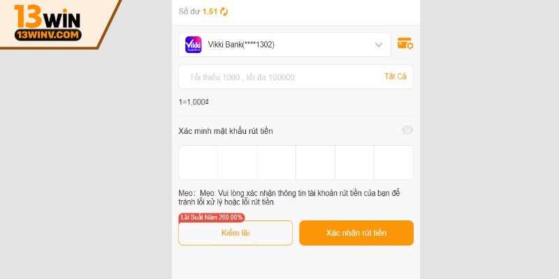 Xác minh tài khoản để rút tiền 13Win